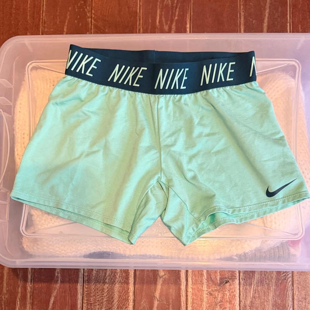 Nike girls Mint Green Athletic Shorts with Branded Elastic Waistband